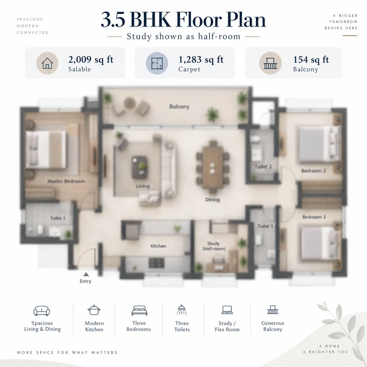 Abhee City Urban Glenn 3.5 BHK floor plan, 2,009 sq ft salable and 1,283 sq ft carpet Abhee City Urban Glenn 3.5 BHK floor plan, 2,009 sq ft salable and 1,283 sq ft carpet
